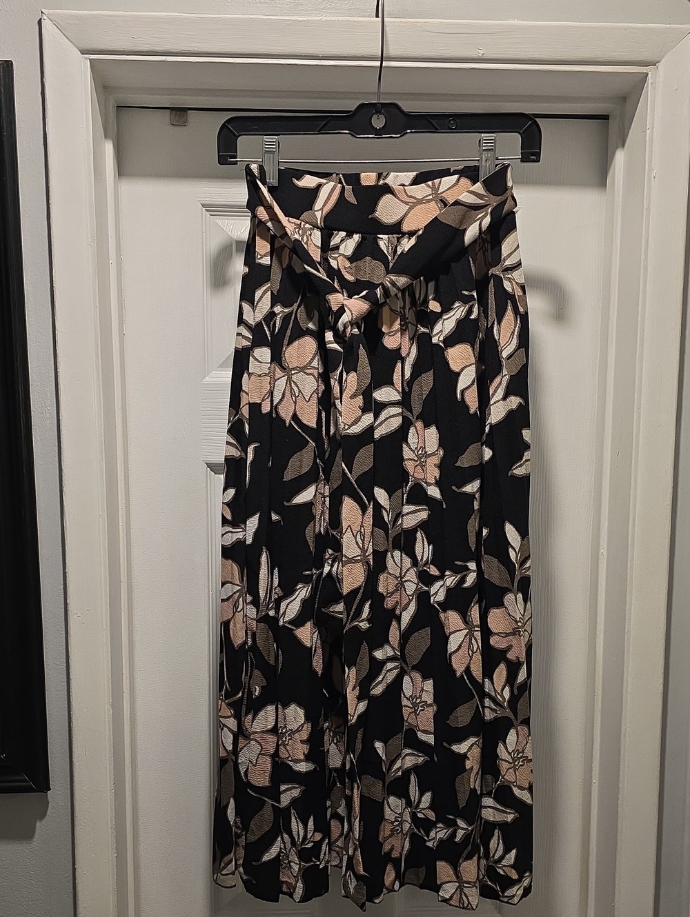 Black Floral Maxi Skirt with Blush and Cream Print